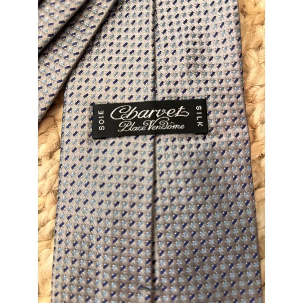 Charvet Paris Navy & light blue  Silk Geometric Tie Luxury Designer Necktie Made